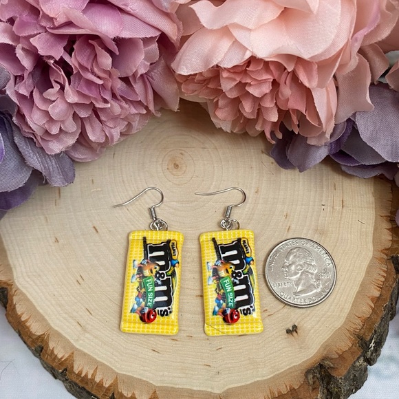 Whimsical Peanut M&M Chocolate Candy Earrings - Picture 9 of 10